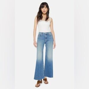 Mother The Roller fray highrise wide leg jeans riding the cliffside